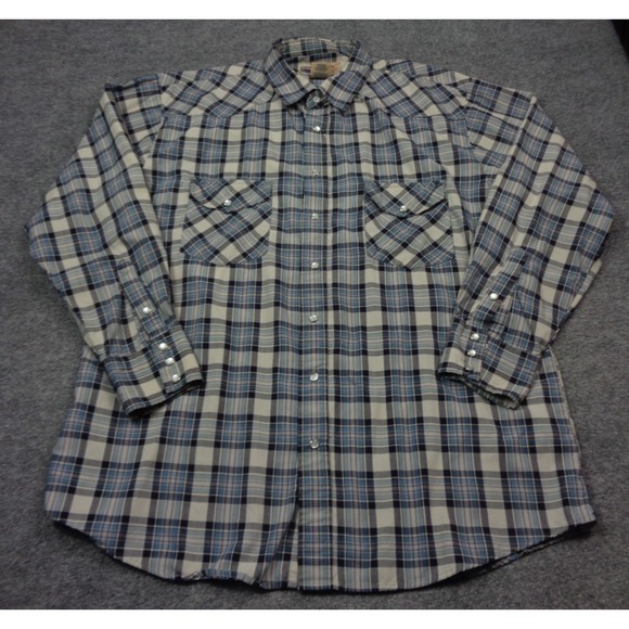 Big Mac Other - Vintage Big Mac Flannel Shirt  Mens XLT Blue Plaid Pearl Snap Western